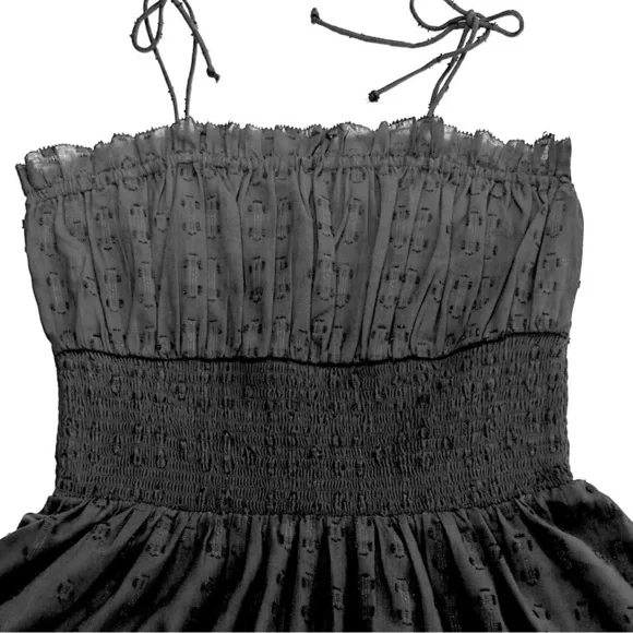 Anthropologie Cleobella tie shoulder adjustable black mini sundress short large - Picture 3 of 13